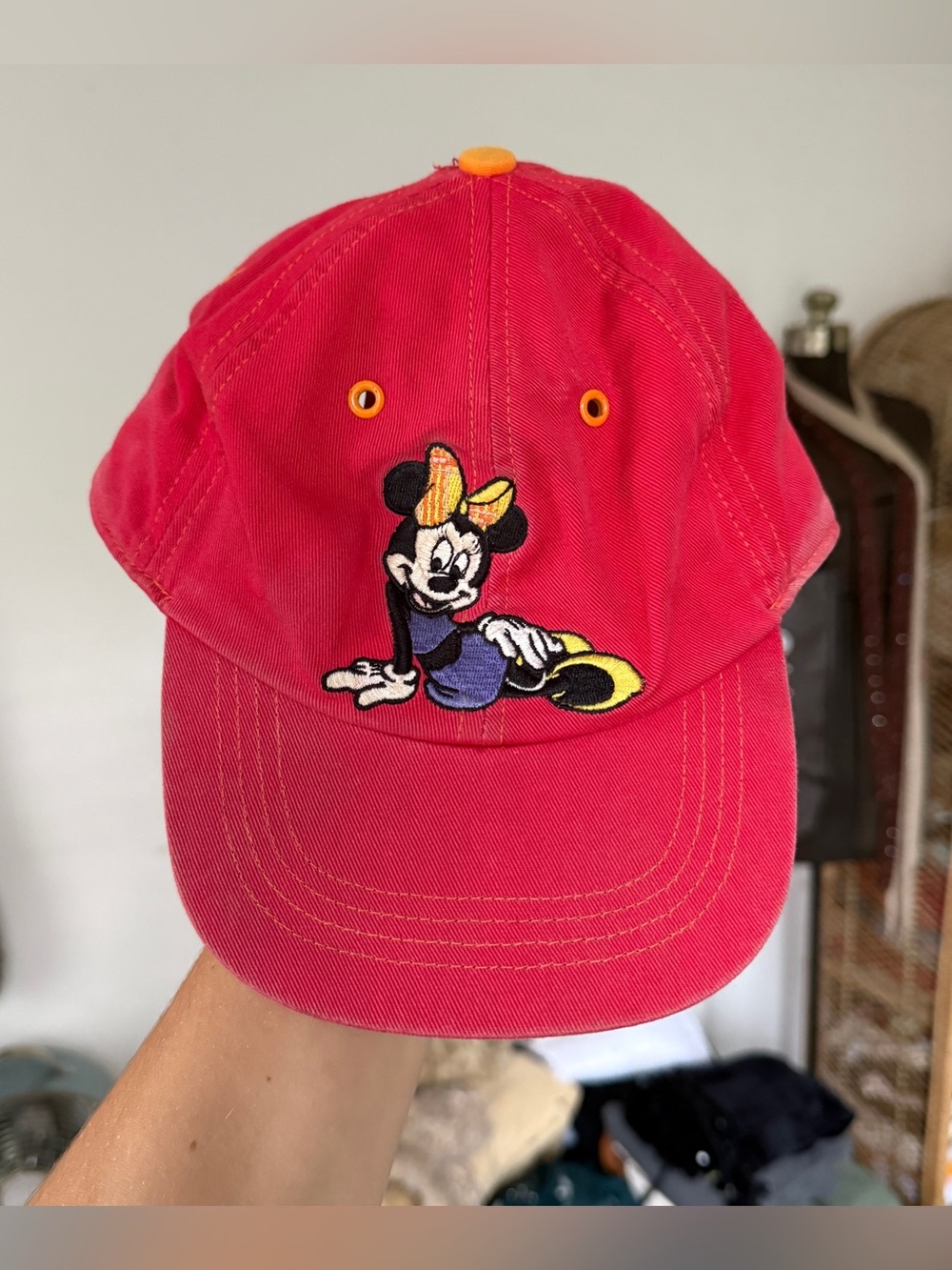 Vintage Minnie Mouse Disney Kids Cap Hat Red Embroidered Fruit 100% Cotton